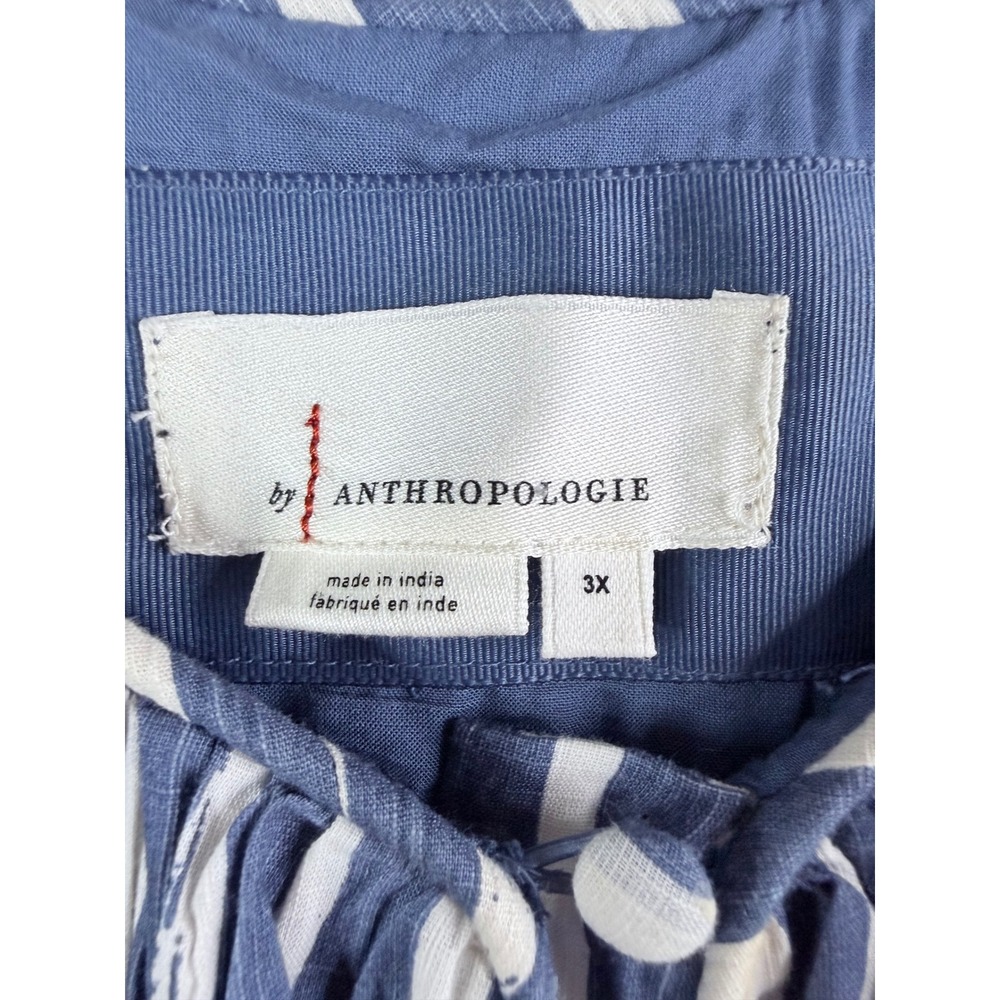 By Anthropologie Sweetheart Midi Dress Women 3XL Blue Striped NWOT Long Sleeve - Picture 4 of 10